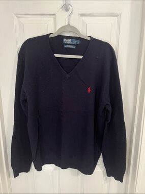 Polo by Ralph Lauren Navy V-Neck Sweater with Red Pony